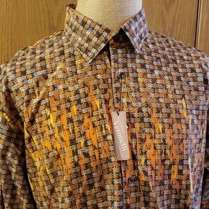Karl knox light pixel orange brown long sleeve nwt